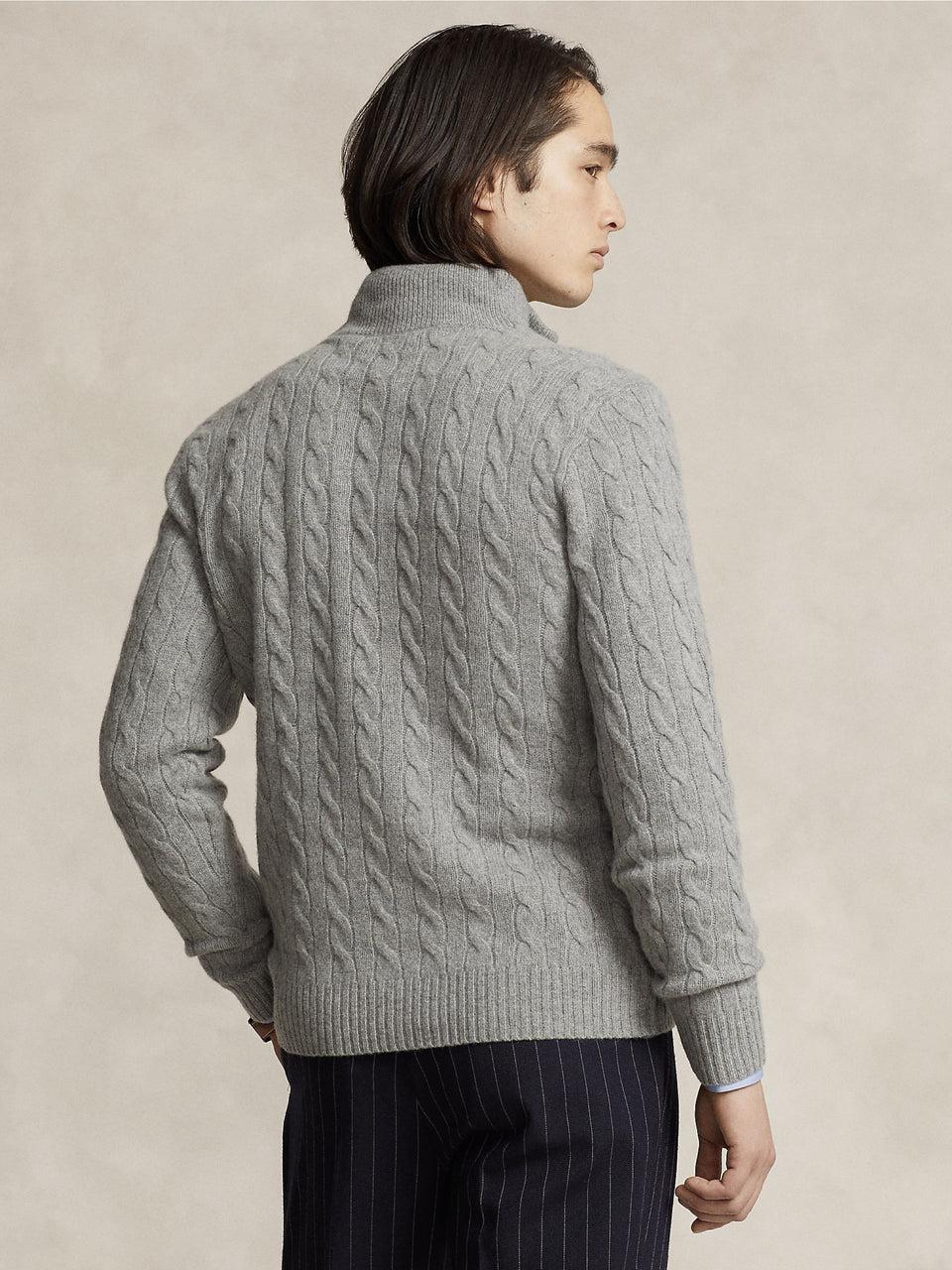 RALPH LAUREN Maglia Mezza Zip a Trecce Grigio In Vendita