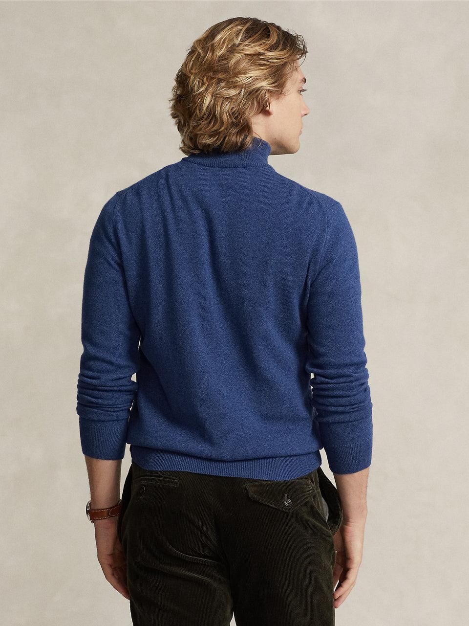 RALPH LAUREN Maglia con Mezza Zip in Lana Blu Offerte