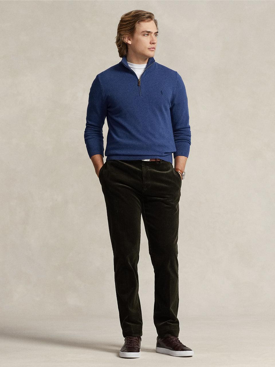 RALPH LAUREN Maglia con Mezza Zip in Lana Blu Offerte