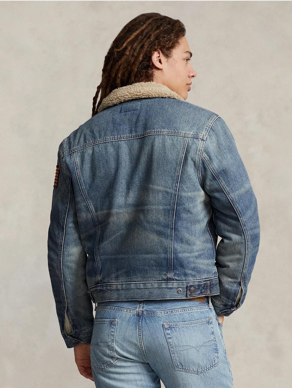 RALPH LAUREN Giacca in Denim con Fodera in Pile Blu Grande vendita