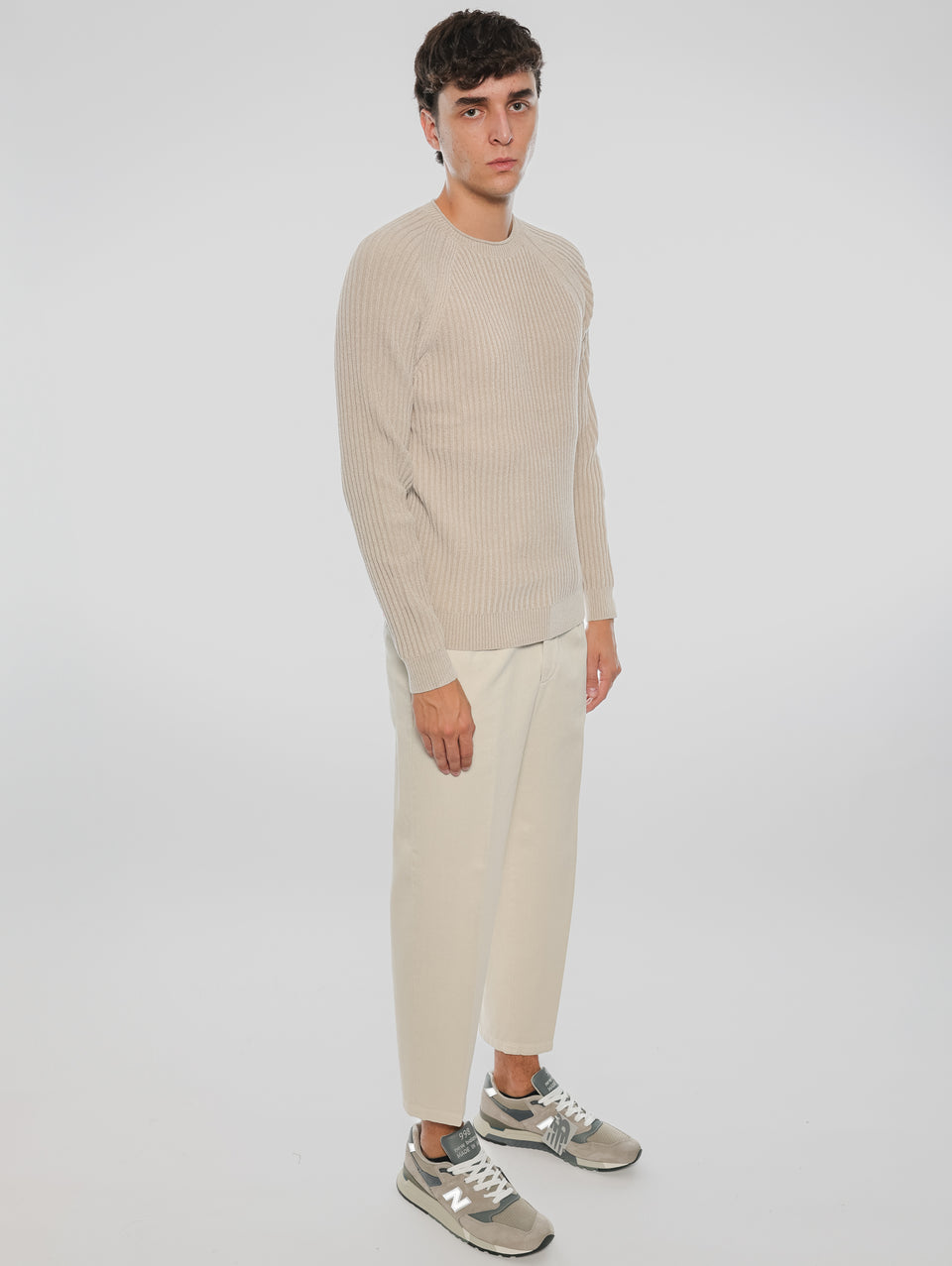 BRIGLIA 1949 Pantaloni in Bull Denim con Pinces Beige Offerta temporanea
