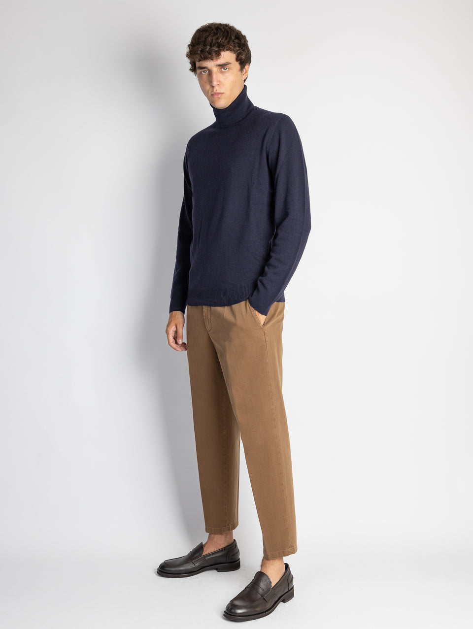 BRIGLIA 1949 Pantaloni in Bull Denim con Pinces Tabacco Liquidazione