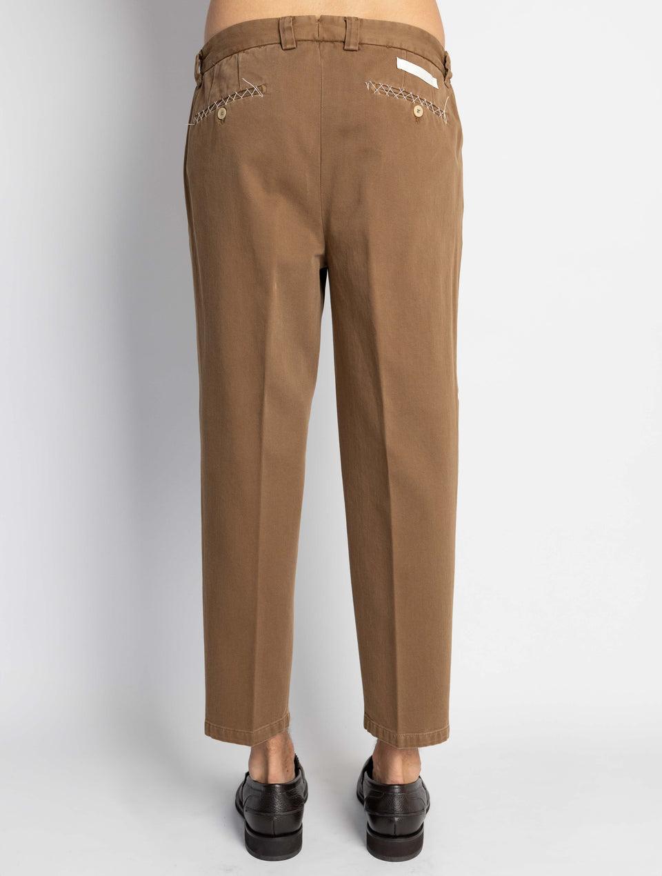 BRIGLIA 1949 Pantaloni in Bull Denim con Pinces Tabacco Liquidazione
