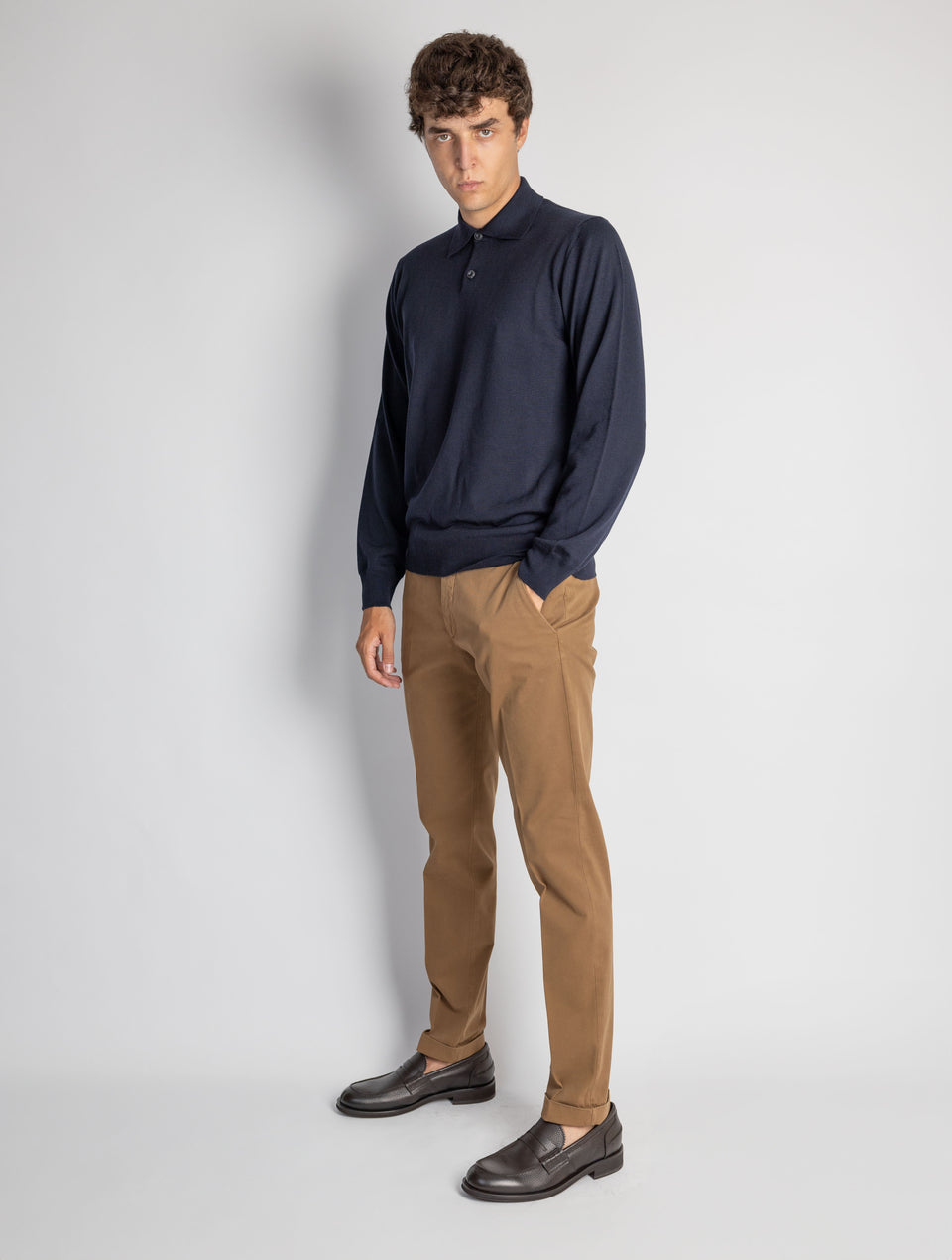 BRIGLIA 1949 Pantaloni Slim Fit in Armatura di Cotone Tabacco Offerte giornaliere
