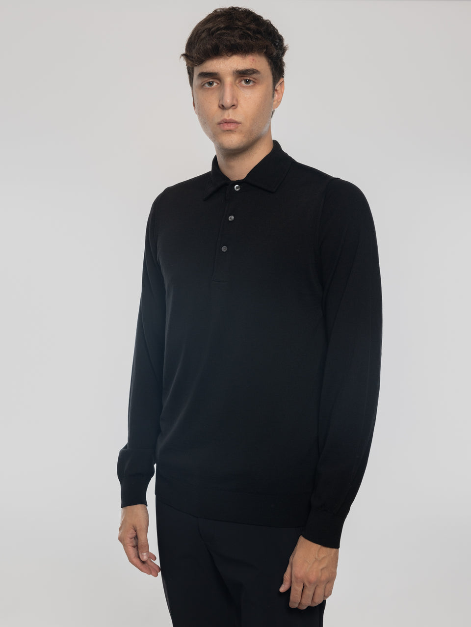 ALPHA STUDIO Polo in Lana con Collo Costruito Nero Enormi risparmi