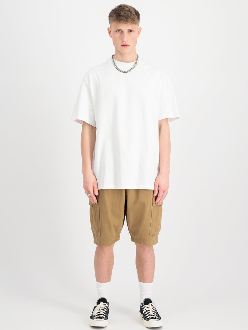 ALPHA INDUSTRIES Shorts Cargo con Pince in Twill di Cotone Khaki Super sconto
