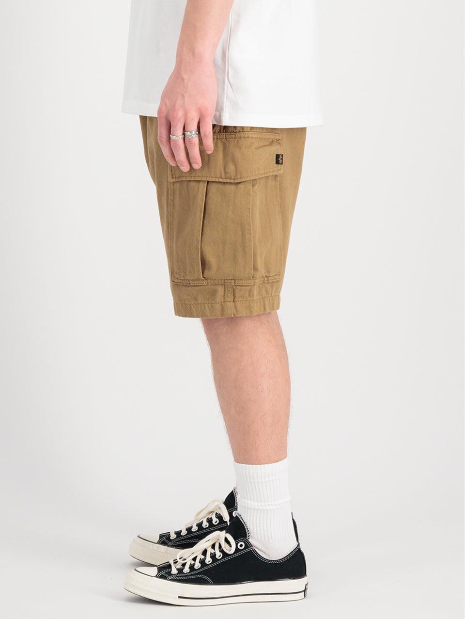 ALPHA INDUSTRIES Shorts Cargo con Pince in Twill di Cotone Khaki Super sconto