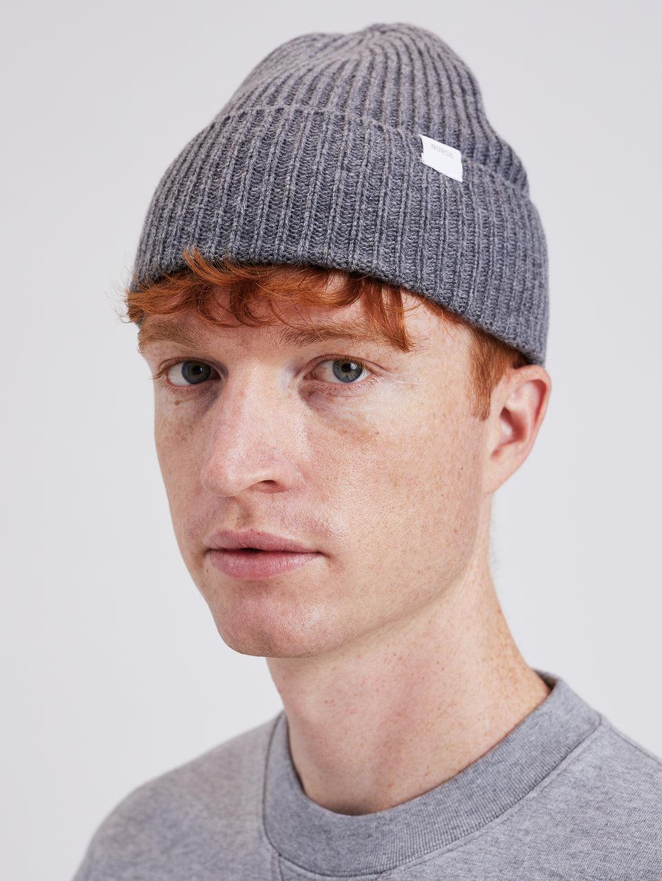 NORSE PROJECTS Berretto in Lana a Coste Grigio Vendite stagionali