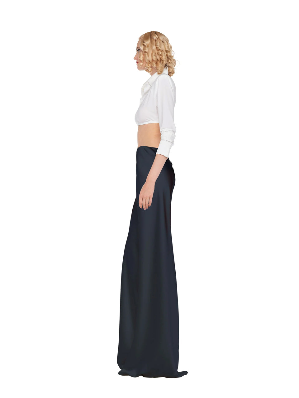 NORMA KAMALI Pantaloni Vita Alta in Raso Nero In Saldo