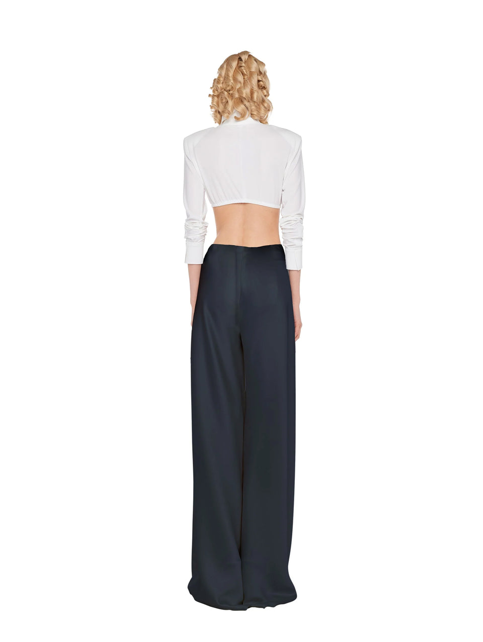 NORMA KAMALI Pantaloni Vita Alta in Raso Nero In Saldo