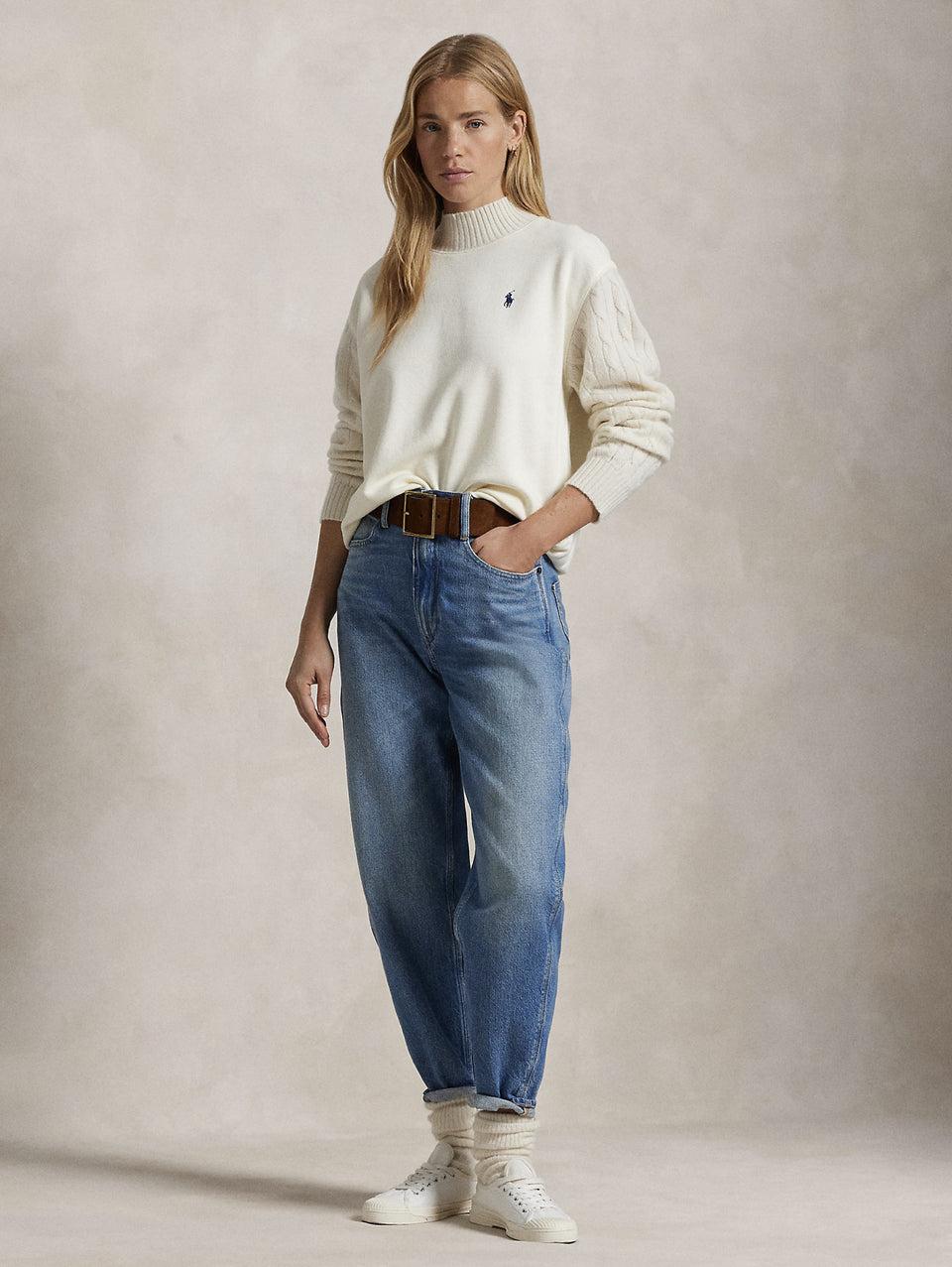 RALPH LAUREN Felpa con Collo Alto Crema Negozio online di fabbrica