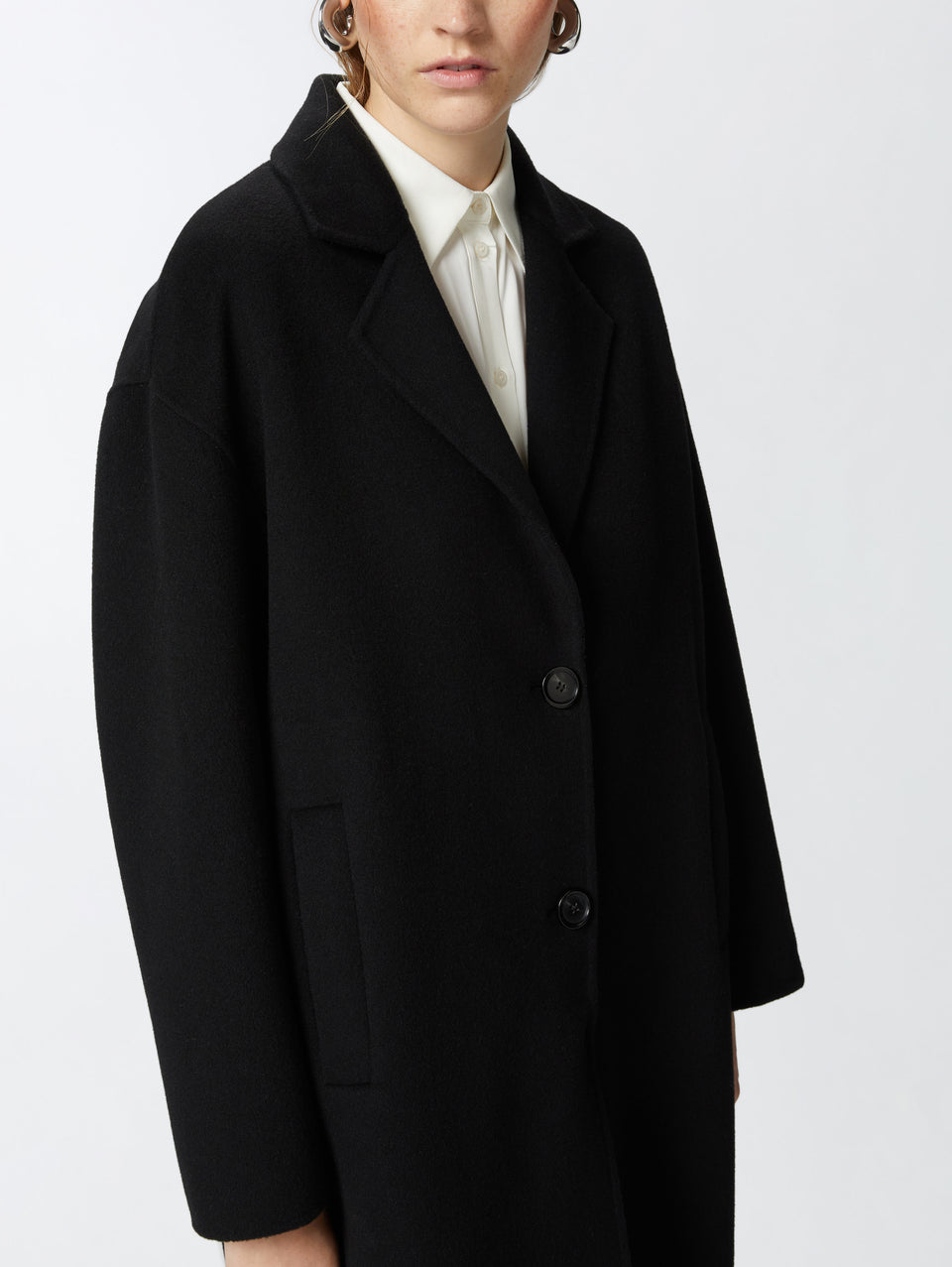 PINKO Cappotto Monopetto in Double di Lana Nero Offerta speciale