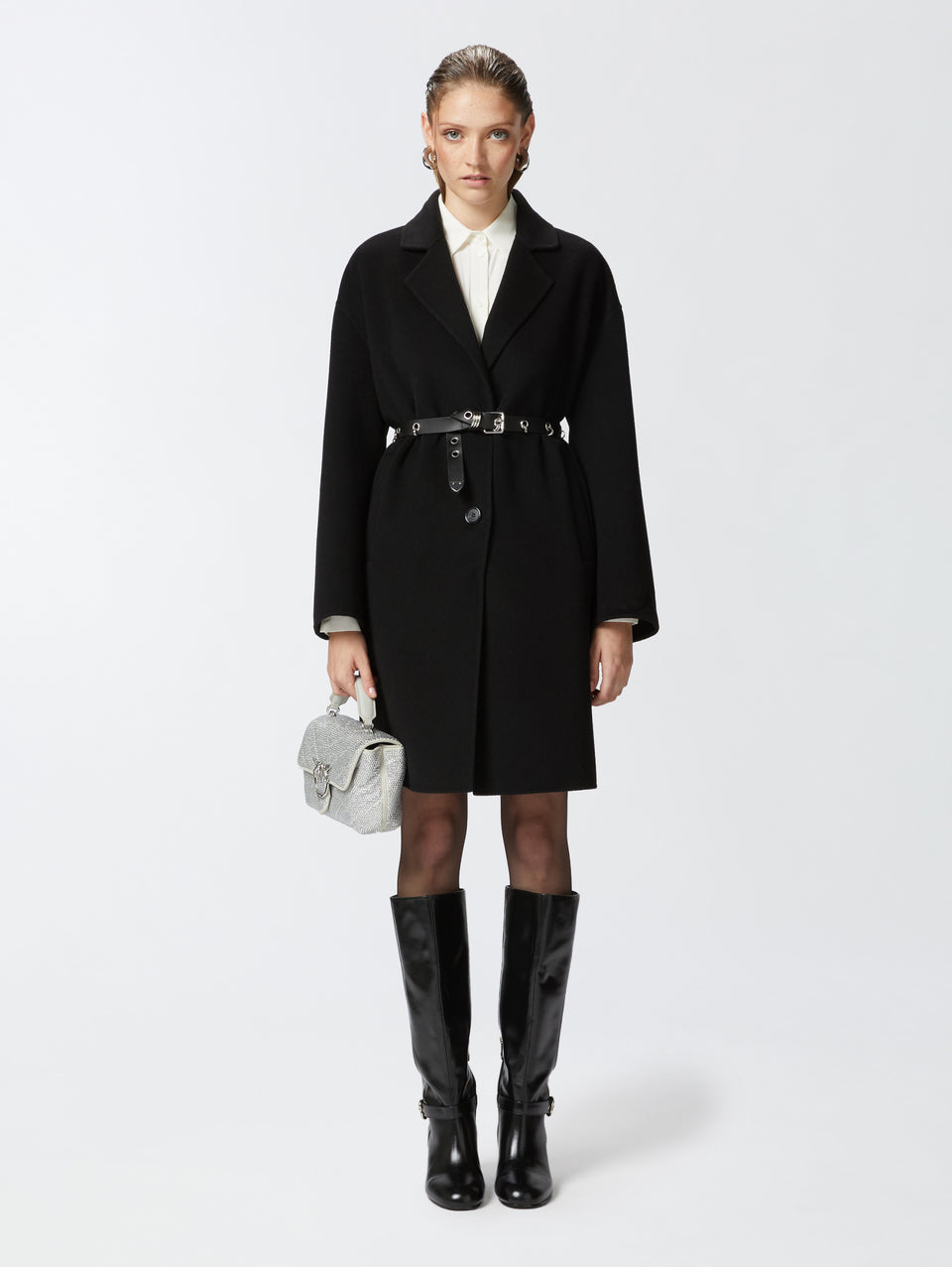 PINKO Cappotto Monopetto in Double di Lana Nero Offerta speciale