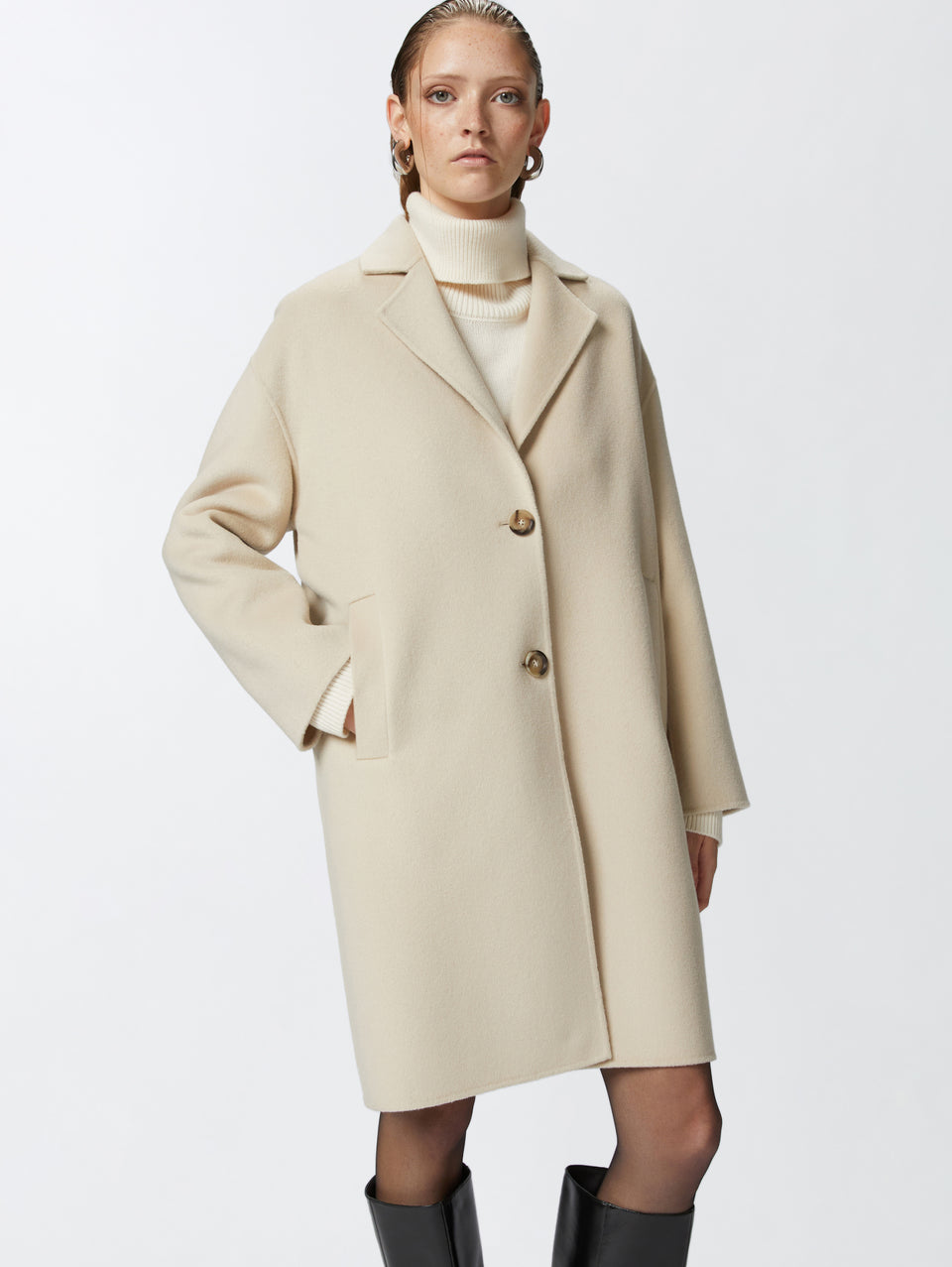 PINKO Cappotto Monopetto in Double di Lana Beige Comprare a buon mercato