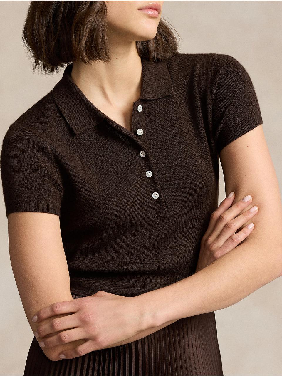 RALPH LAUREN Abito in Maglia con Gonna Plissé Marrone Smaltimento dello stoccaggio