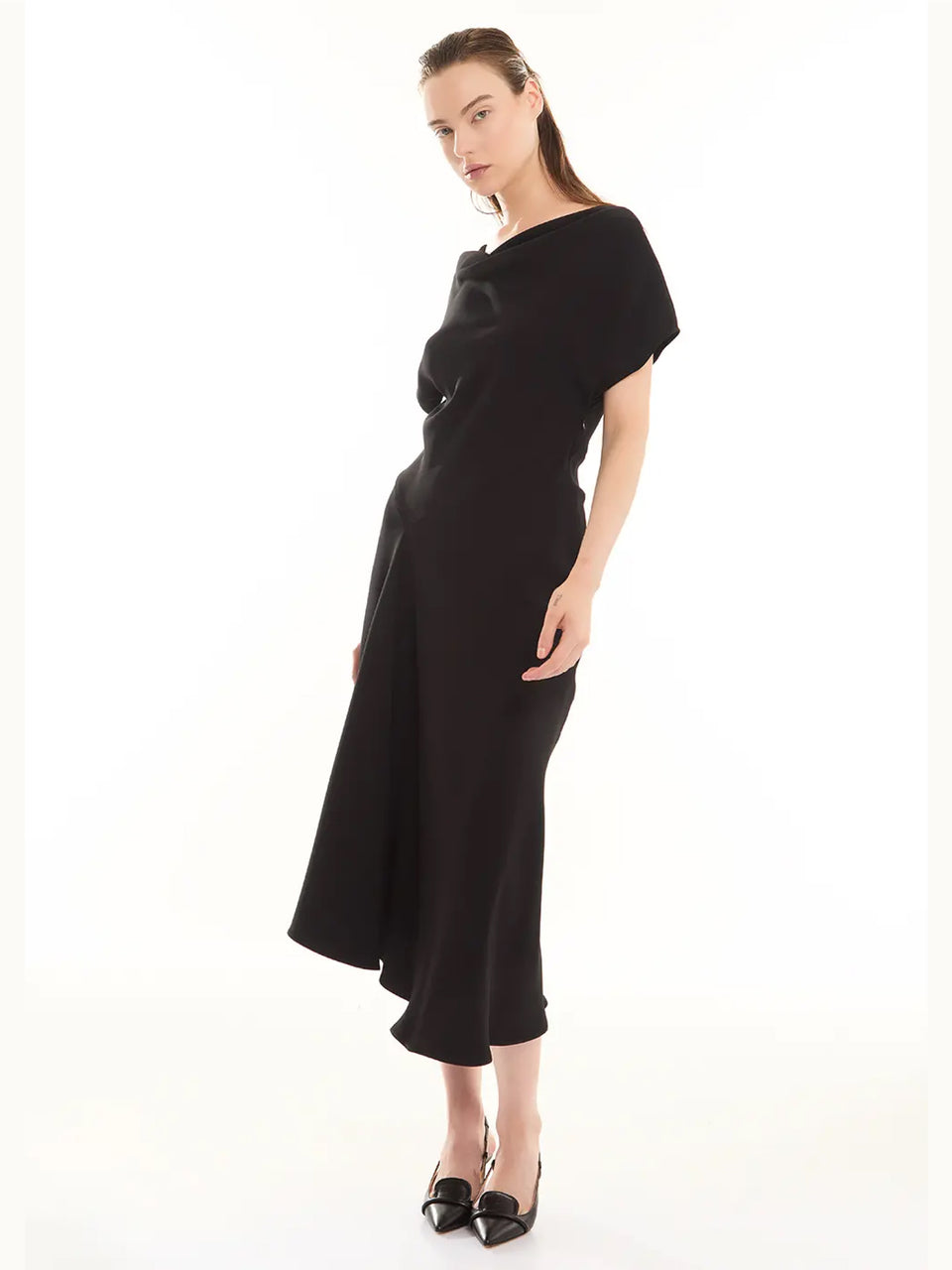 P.A.R.O.S.H. Abito Midi con Drappeggio Nero Online Outlet
