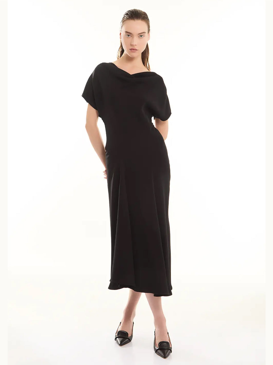 P.A.R.O.S.H. Abito Midi con Drappeggio Nero Online Outlet