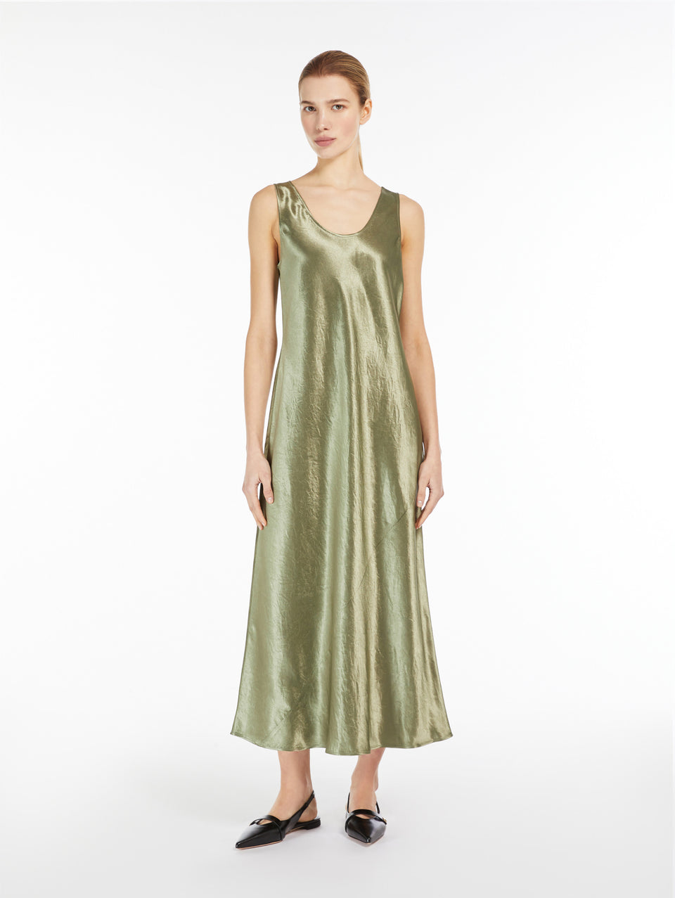 MAX MARA LEISURE Abito Lungo in Raso Lucido Tortora Offerte esclusive