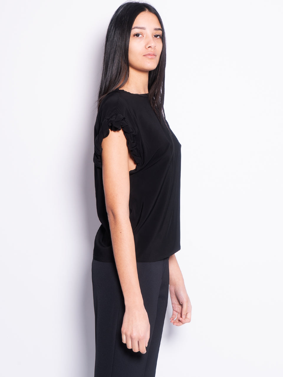 PINKO Blusa Girocollo con Lavorazione sulla Manica Nero Enormi risparmi