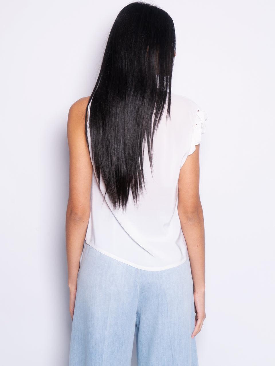 PINKO Blusa Girocollo con Lavorazione sulla Manica Bianco Sconti VIP