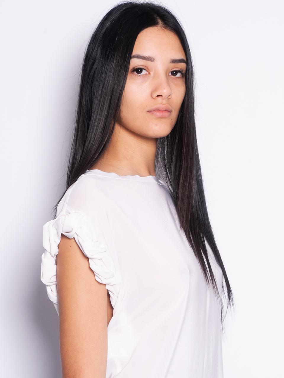 PINKO Blusa Girocollo con Lavorazione sulla Manica Bianco Sconti VIP