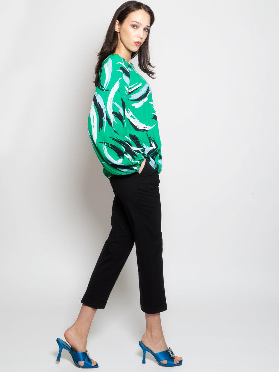 ESSENTIEL ANTWERP Blusa Stampata con Maniche a Palloncino Verde Offerta settimanale