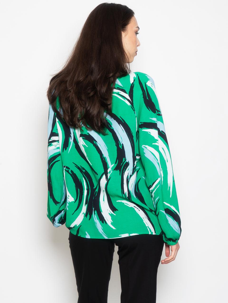 ESSENTIEL ANTWERP Blusa Stampata con Maniche a Palloncino Verde Offerta settimanale