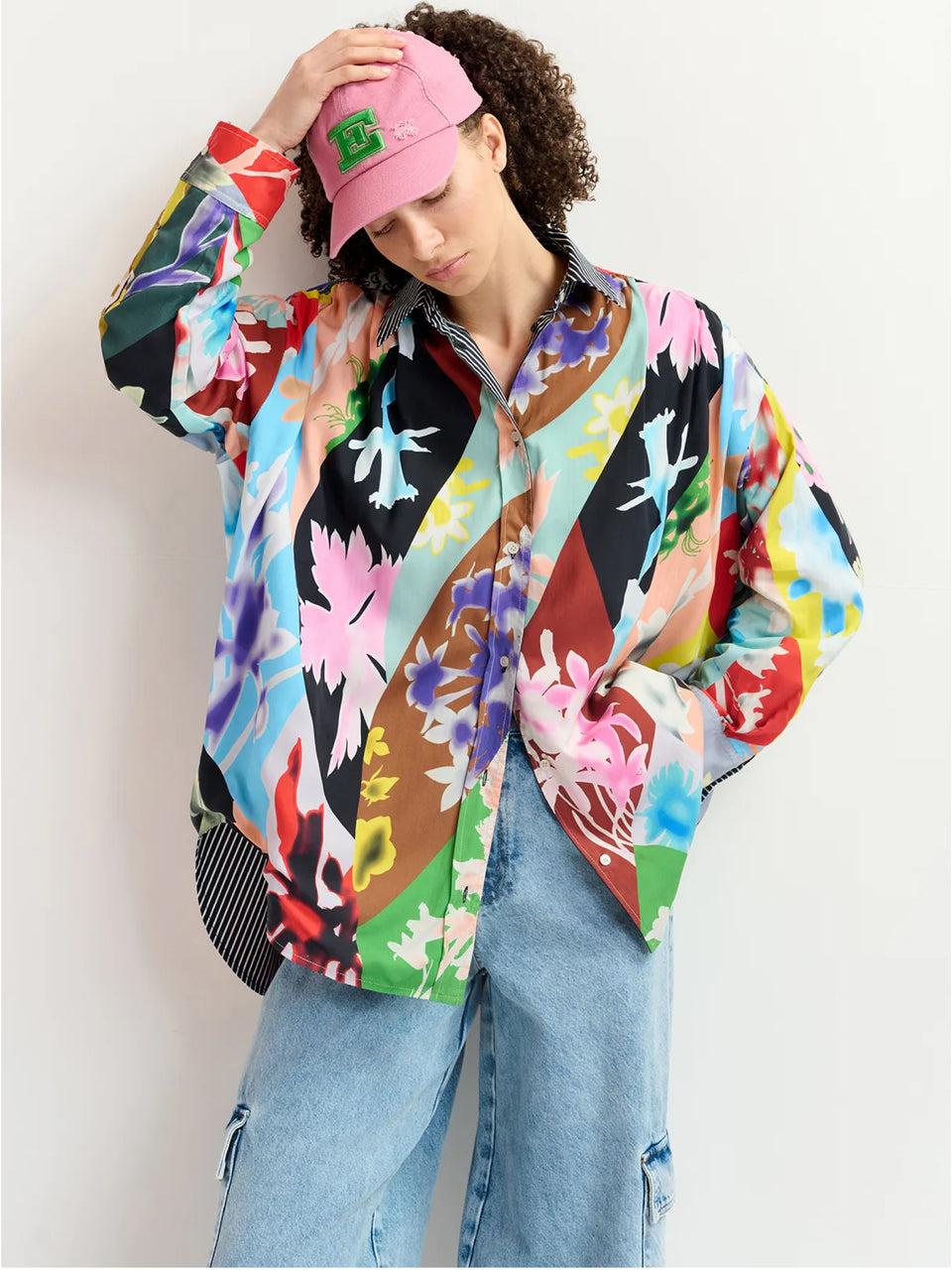 ESSENTIEL ANTWERP Camicia Reversibile Oversize Bianco/Blu Promozione temporanea