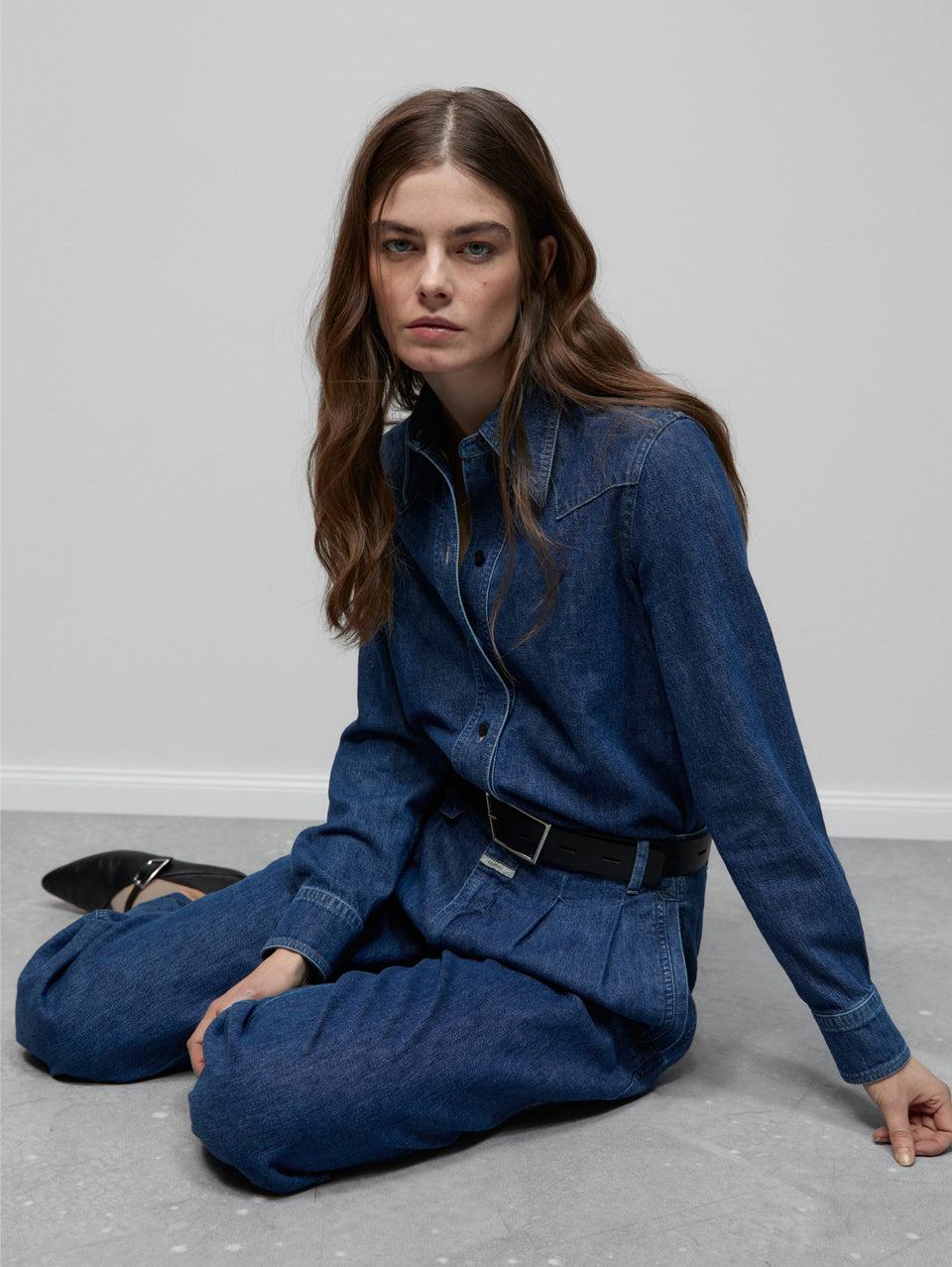 CLOSED Camicia Western in Denim Blu Fino al 50% di sconto