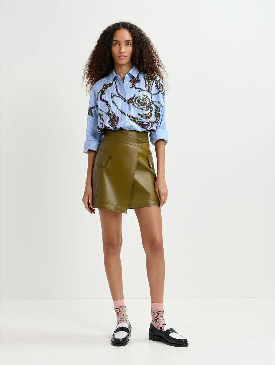 ESSENTIEL ANTWERP Camicia in Popeline con Fiori di Paillettes Bianco/Blu Fino al 65% di sconto