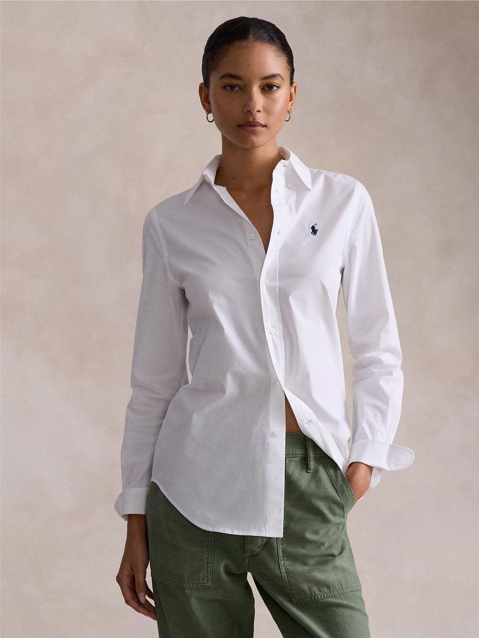RALPH LAUREN Camicia Slim Fit in Popeline di Cotone Bianco Offerta speciale della fabbrica