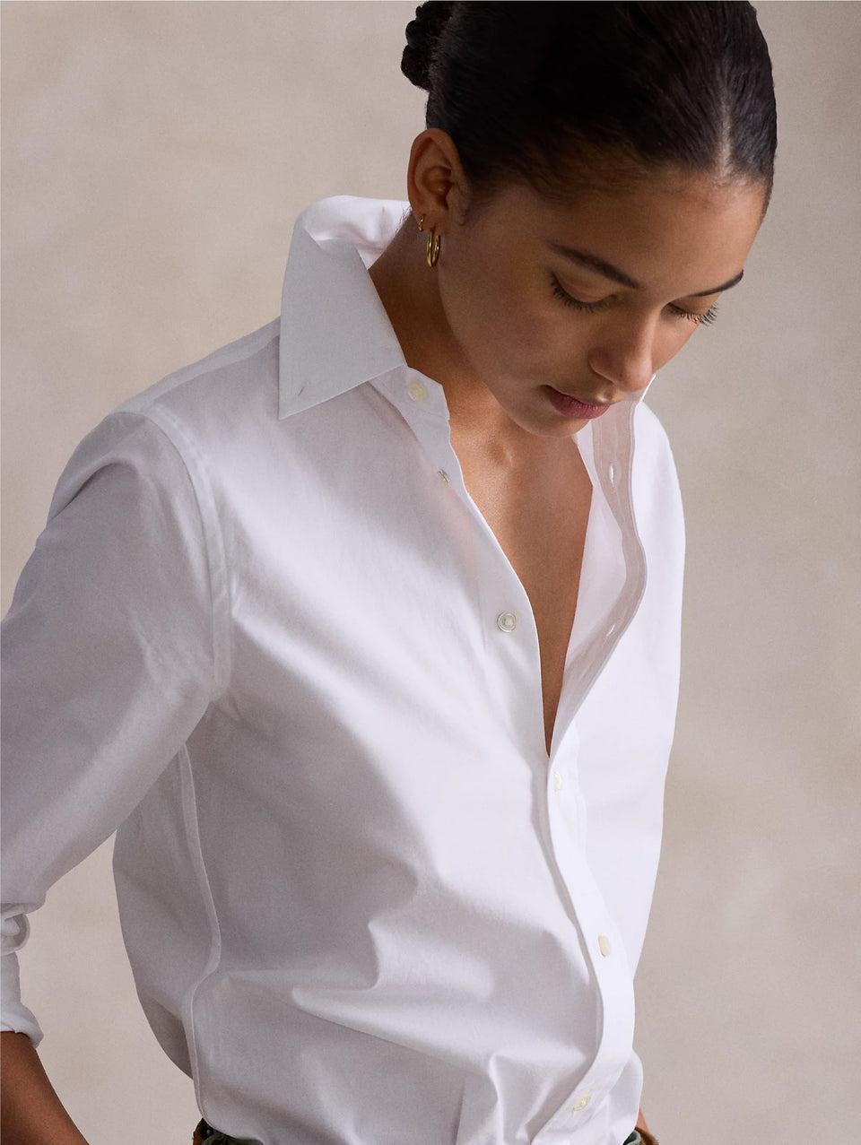 RALPH LAUREN Camicia Slim Fit in Popeline di Cotone Bianco Offerta speciale della fabbrica