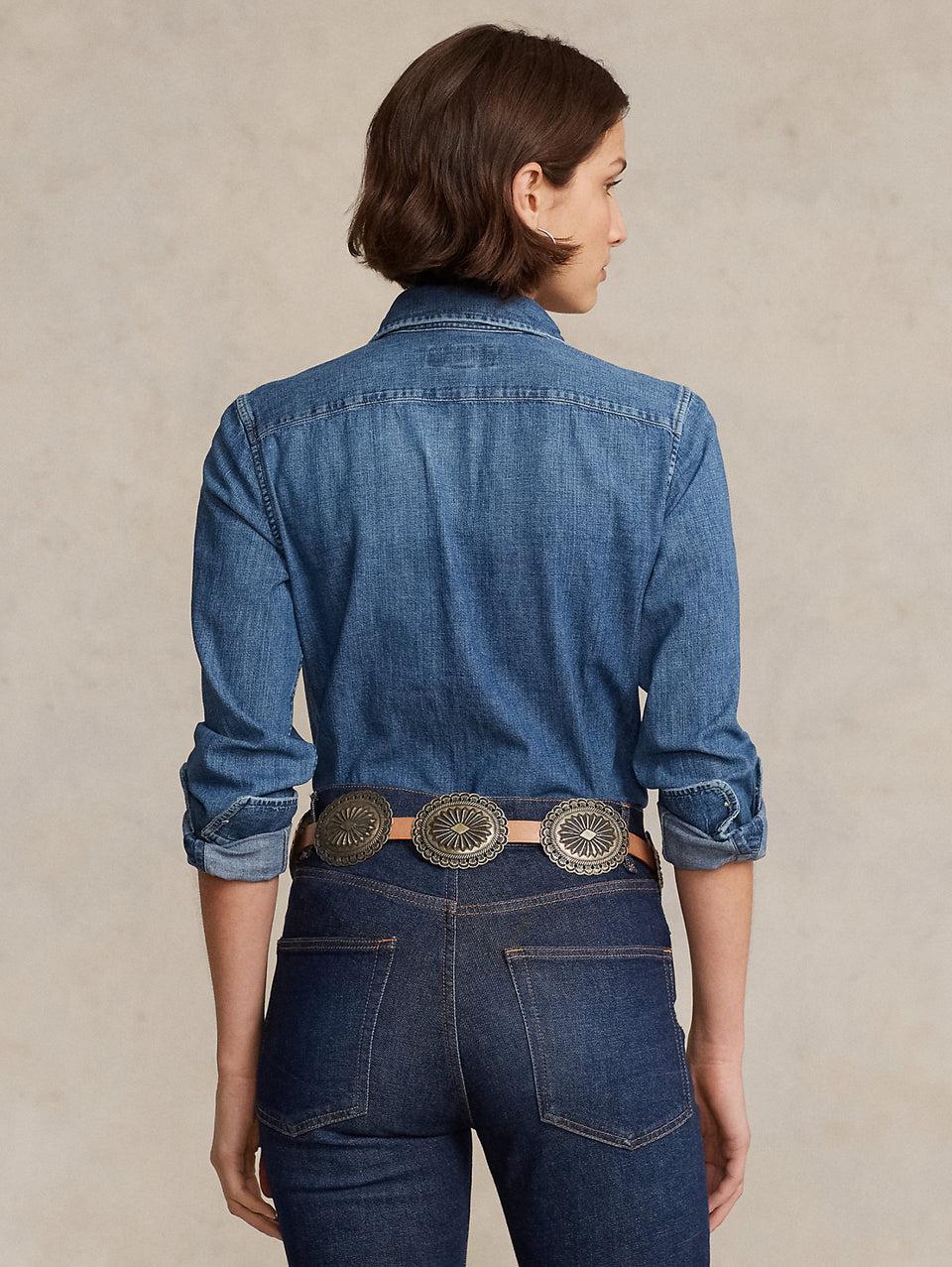RALPH LAUREN Camicia in Twill di Cotone Denim Blu Fino al 55% di sconto