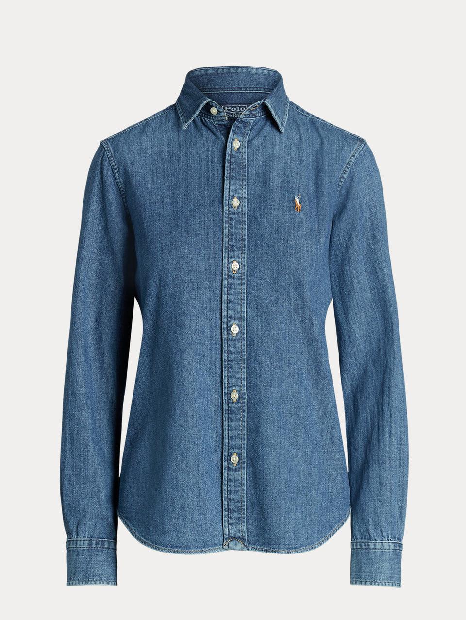 RALPH LAUREN Camicia in Twill di Cotone Denim Blu Fino al 55% di sconto
