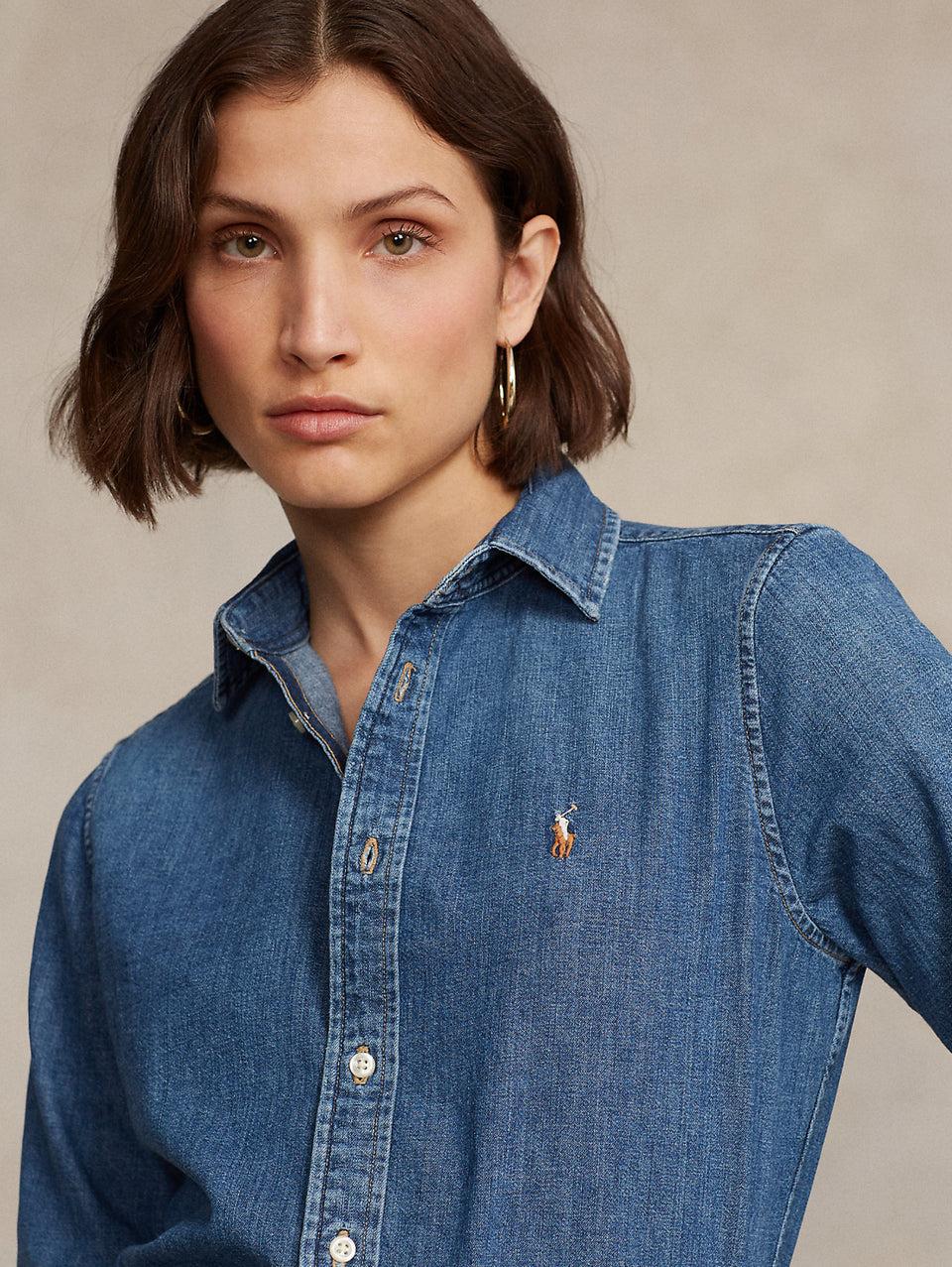 RALPH LAUREN Camicia in Twill di Cotone Denim Blu Fino al 55% di sconto