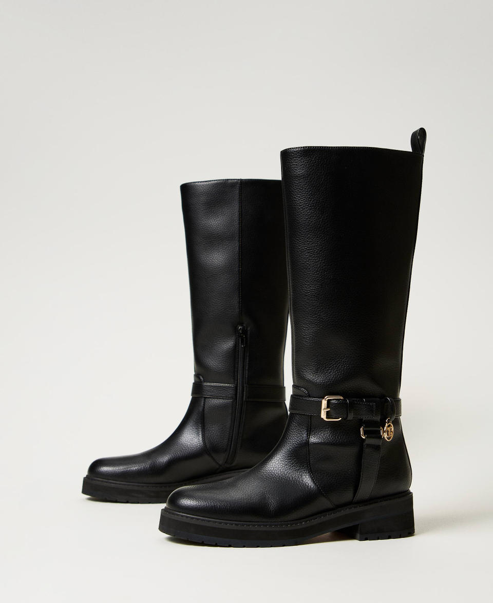 Twin Set Stivali biker in pelle con Oval T Offerte speciali