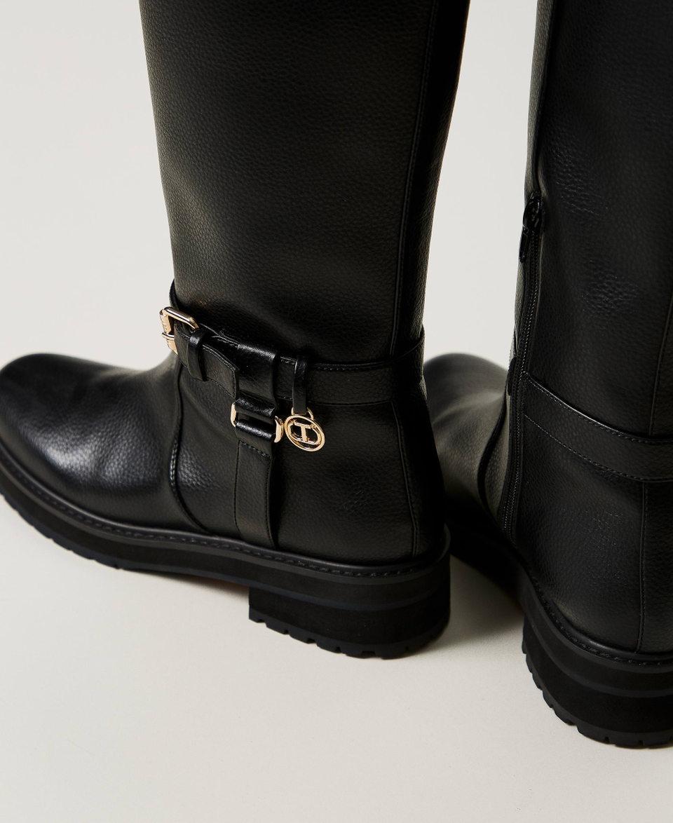 Twin Set Stivali biker in pelle con Oval T Offerte speciali