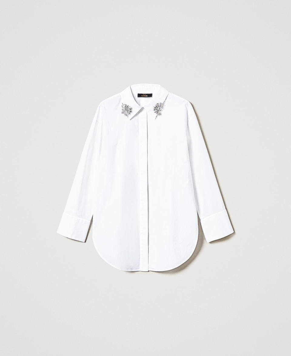 Twin Set Camicia over in popeline con ricami Ultimi due giorni