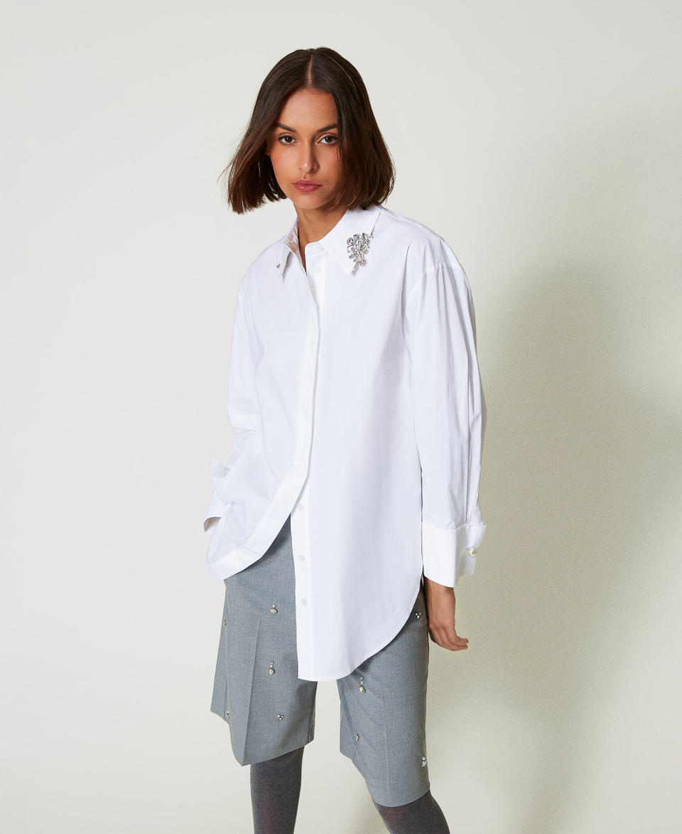 Twin Set Camicia over in popeline con ricami Ultimi due giorni
