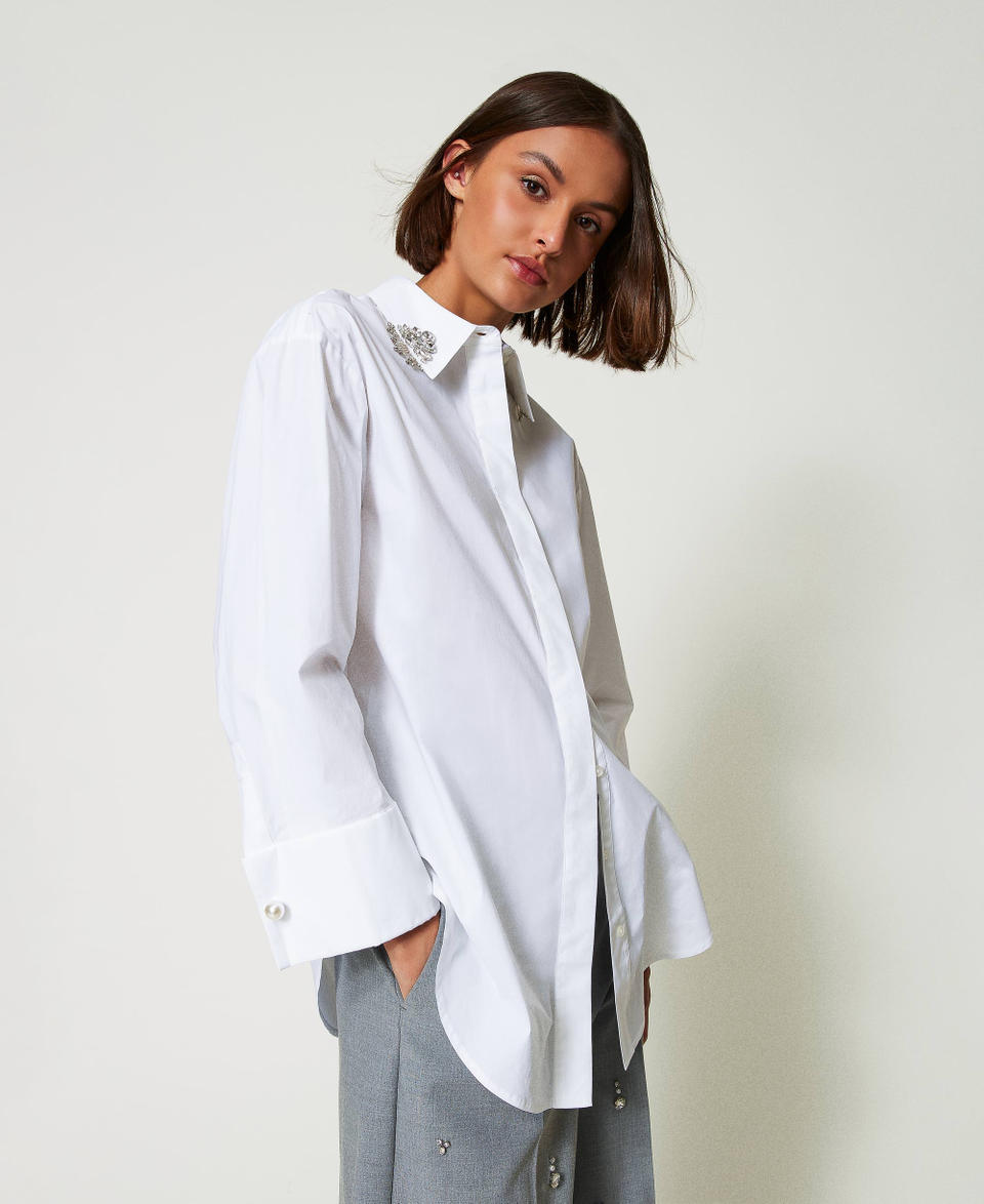 Twin Set Camicia over in popeline con ricami Ultimi due giorni