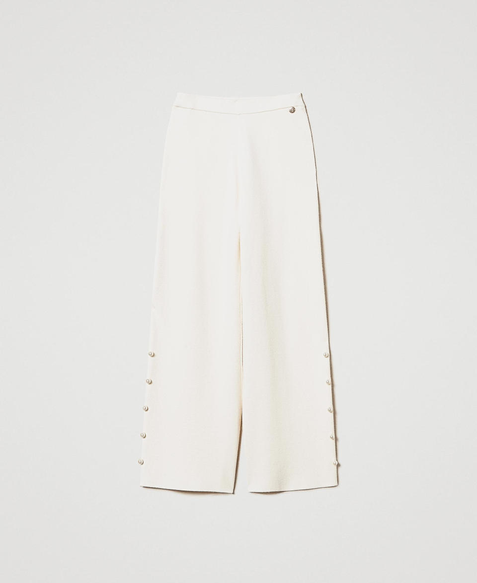 Twin Set Pantaloni wide leg in maglia con perle Sostegno trimestrale