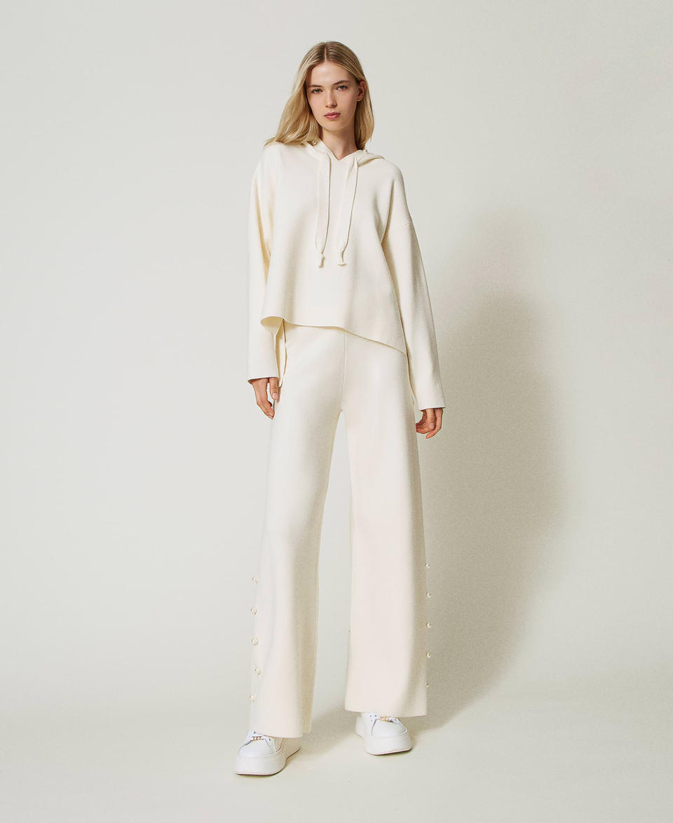 Twin Set Pantaloni wide leg in maglia con perle Sostegno trimestrale