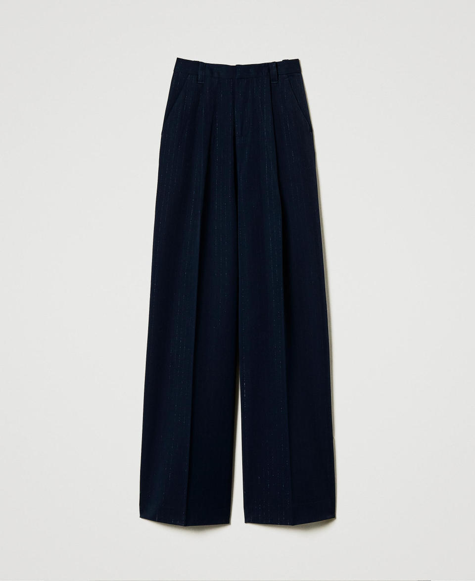 Twin Set Pantaloni wide leg gessati lurex 50% di sconto con spedizione gratuita