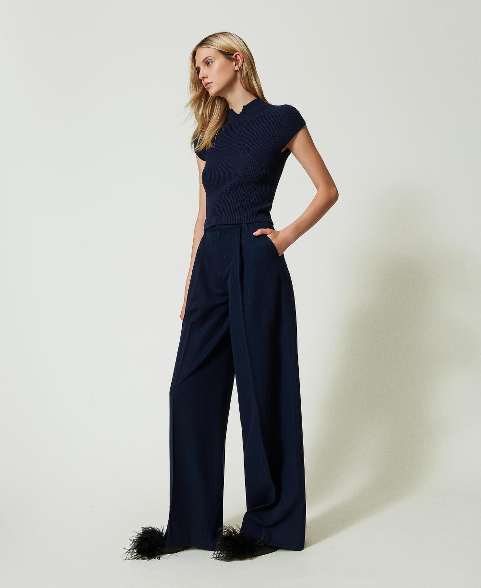 Twin Set Pantaloni wide leg gessati lurex 50% di sconto con spedizione gratuita