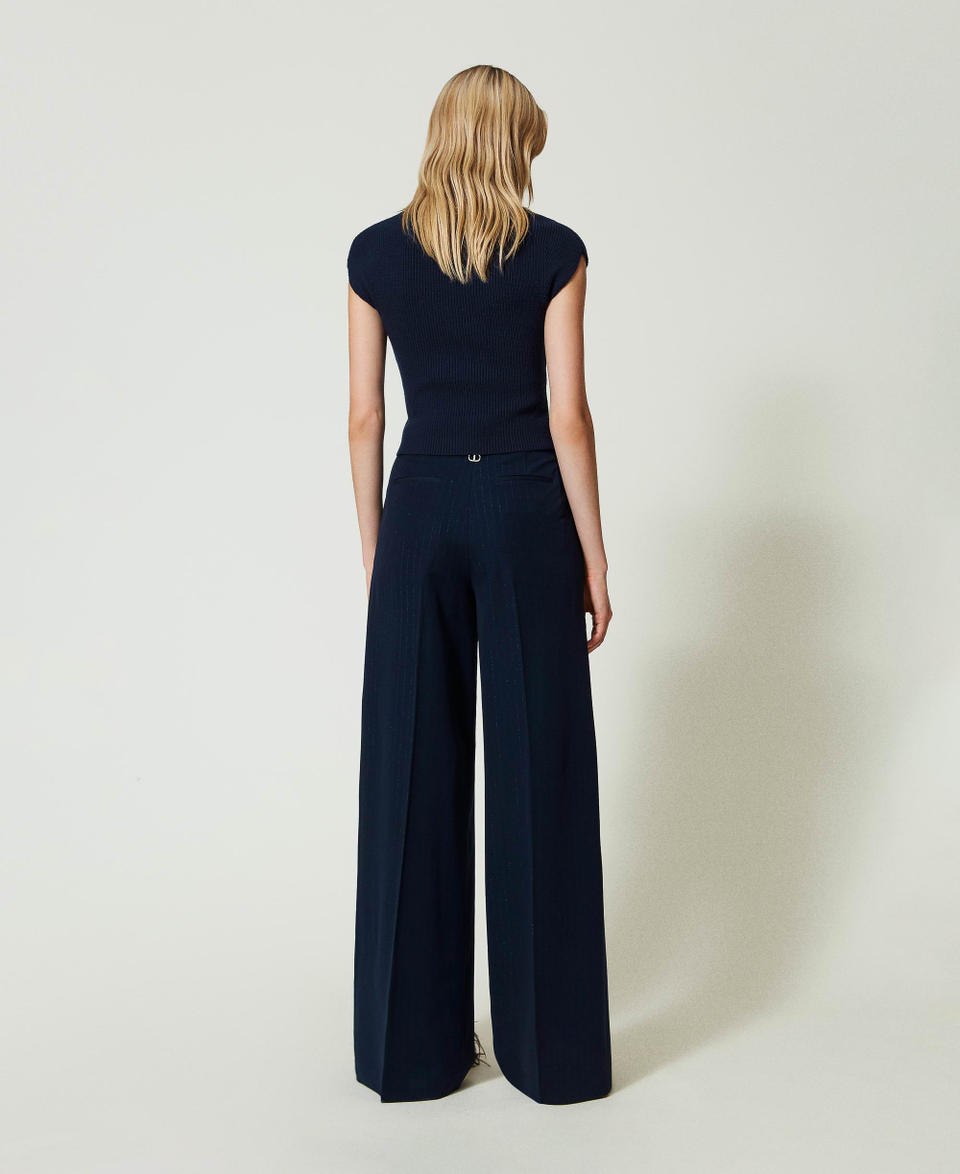 Twin Set Pantaloni wide leg gessati lurex 50% di sconto con spedizione gratuita