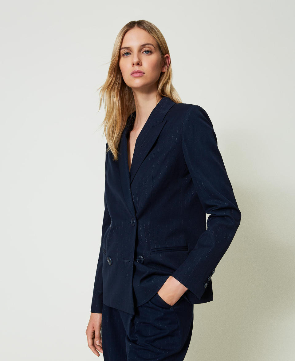 Twin Set Giacca blazer gessata lurex Trasporto libero internazionale