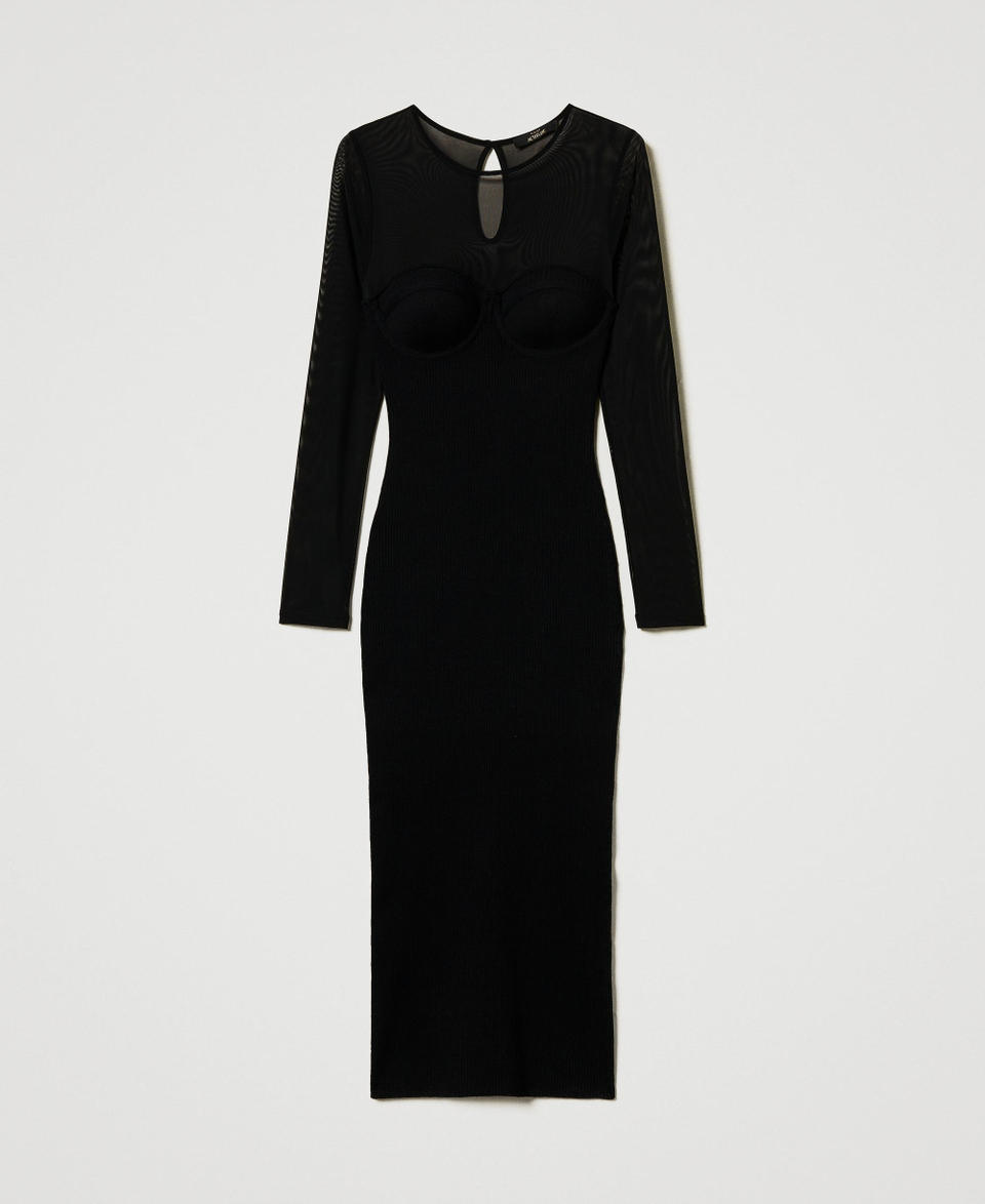 Twin Set Abito longuette in maglia con tulle Black Friday Prezzi