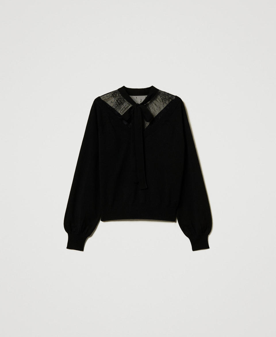 Twin Set Maglia con pizzo e fiocco Sconti questo mese