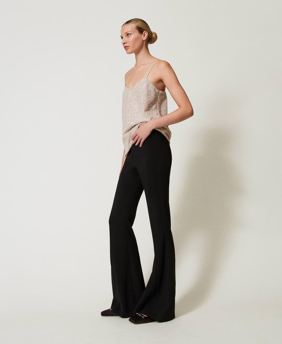 Twin Set Pantaloni flare in crêpe fluido Offerta natalizia