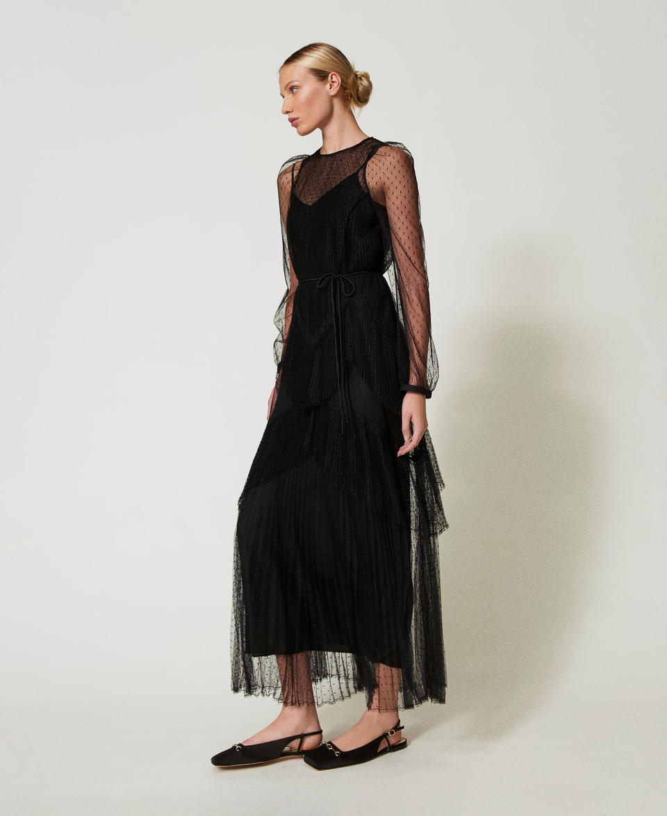Twin Set Abito lungo in tulle plissé con balze Offerta San Valentino